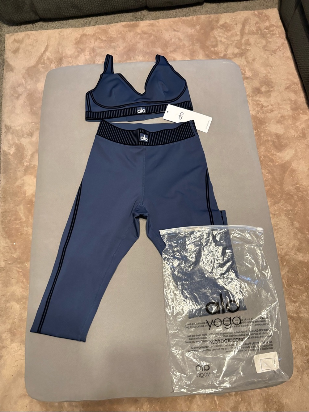 ALO Yoga Navy Blue Seamless Bikini Top & High-Waist Bottoms